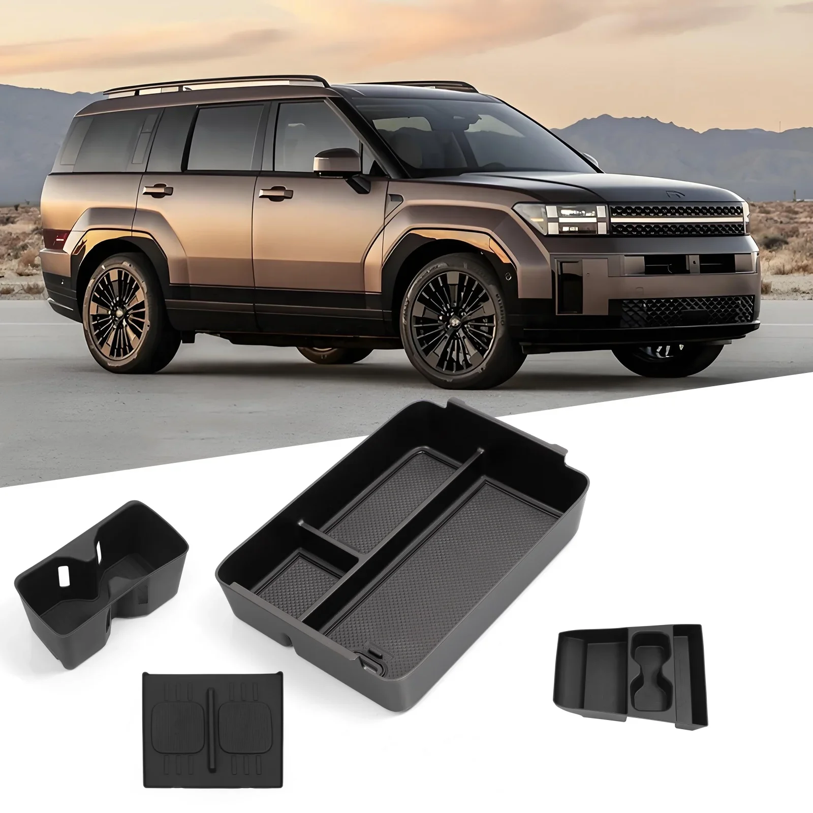 

for Hyundai Santa Fe 2024 2025 Storage Box Cup Holder Anti Dirt Pad Car Interior Accessories Organizer Tidying Black