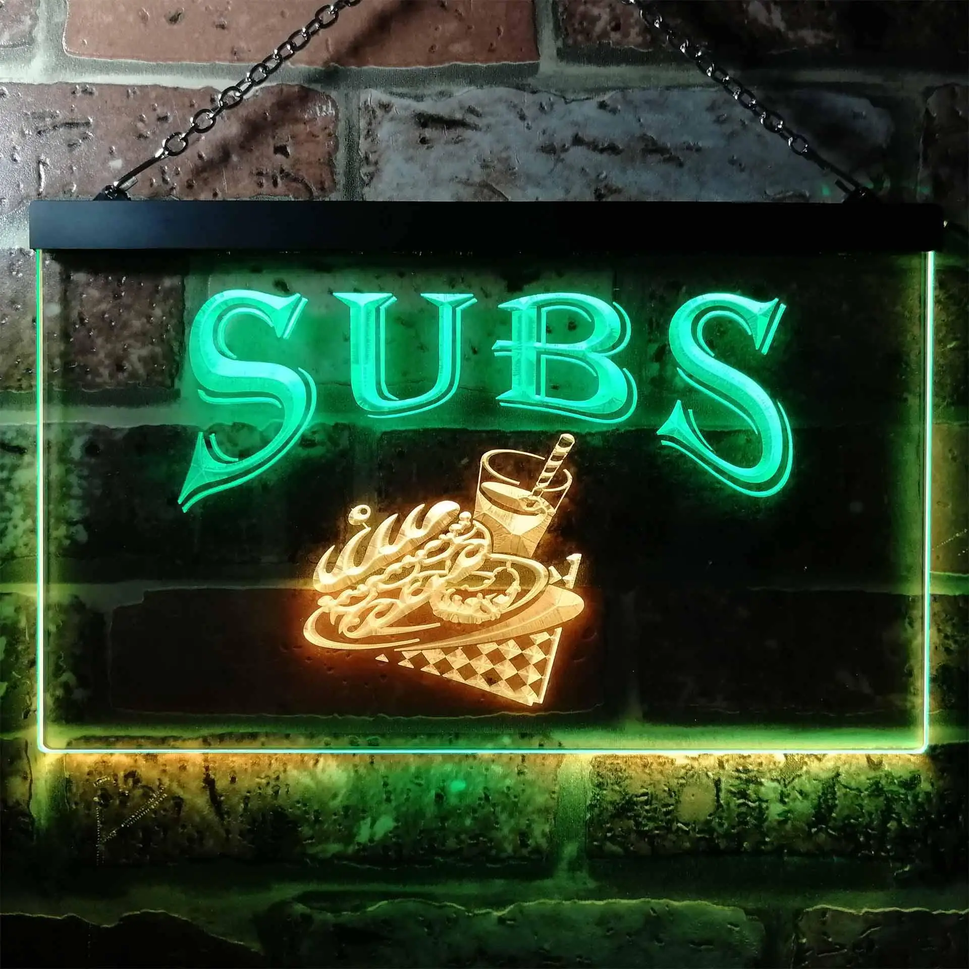 SUBS. with Submarine Sandwich for Picnic Dual Color Led Neon Sign st6-i0209