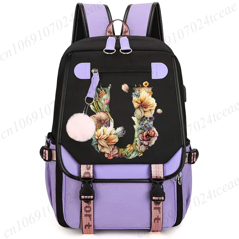 26 Alphabet Flower Women Schoolbag Waterproof Large Capacity School Backpack Zipper Teens Girl Casual Daypack Bag Student NEW