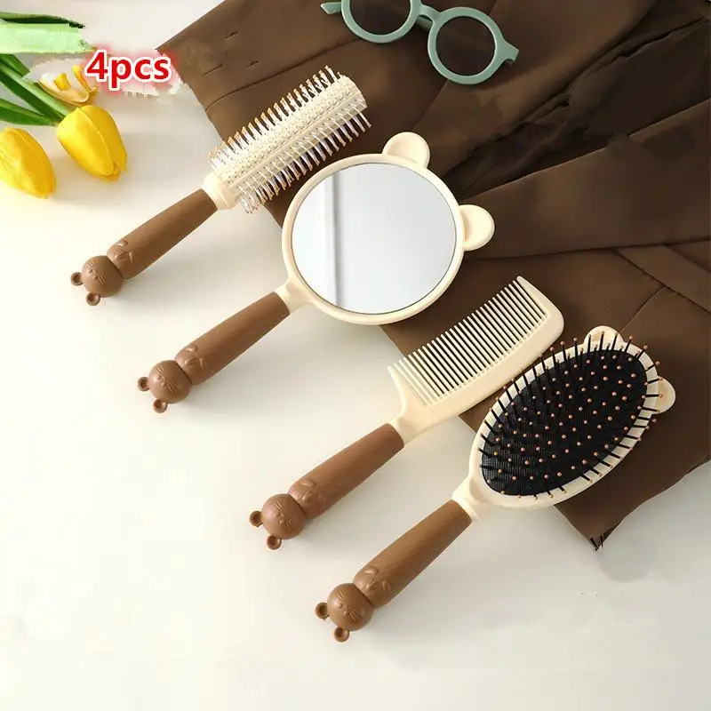 Hair Combs Set 4 Piece Flat Curling Air Cushion Combs Cat-Shaped Mirrors All Hair Types Home Salon Must-Have