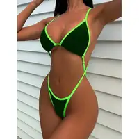 Cikini Summer Beach Traje de baño de una pieza con cuello halter y ribete en contraste para mujer Traje de baño sexy