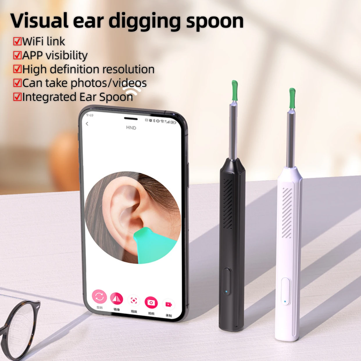 

Wireless Visual Ear Wax Removal Smart Visual Ear Cleaner With Camera Endoscope 1296P Luminous Otoscope Ear Cleaning Tool