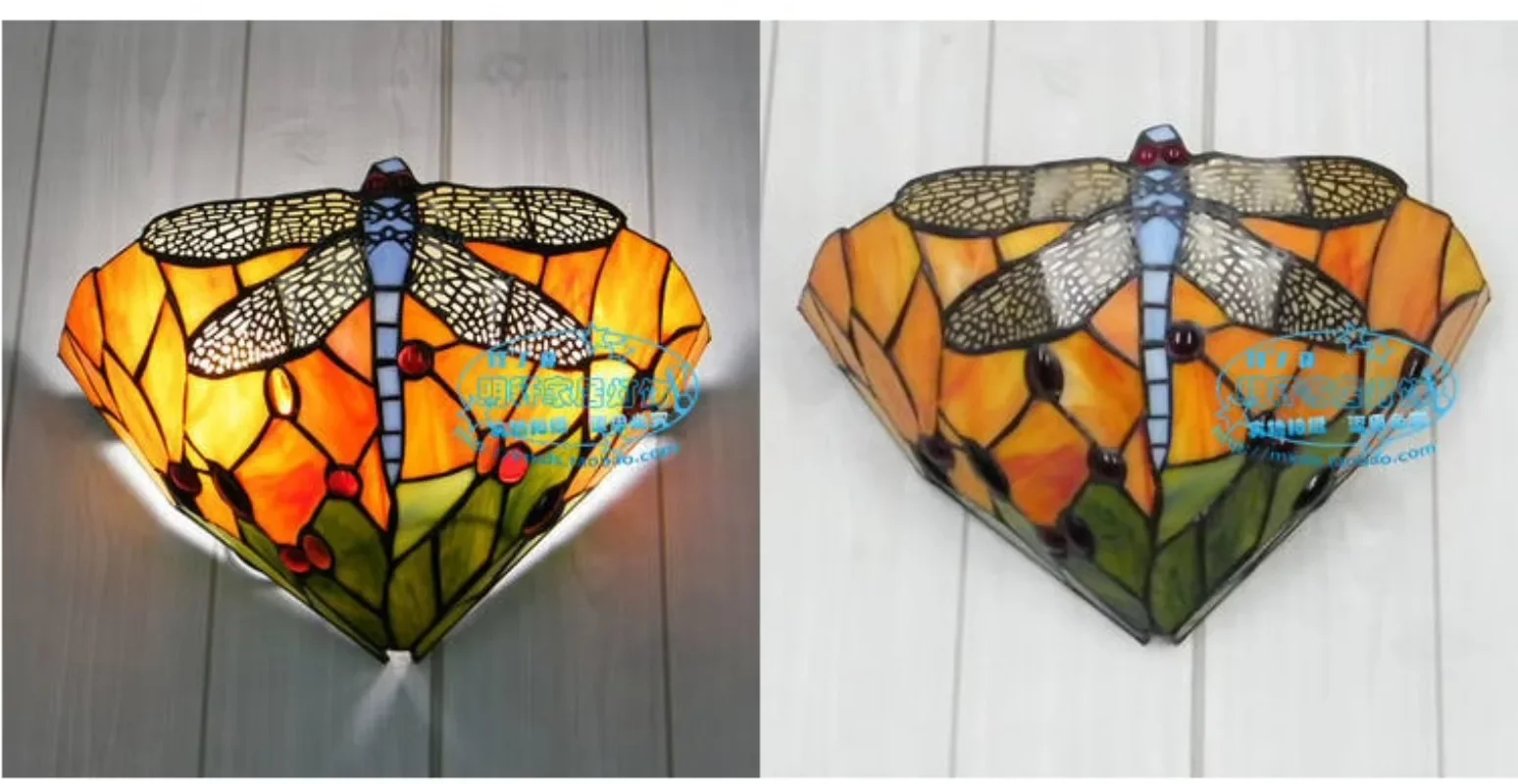 30cm Tiffany wall lamp vintage foyer corridor Creative glass bar Dragonfly restaurant Staircase Nordic wall light bedroom decor