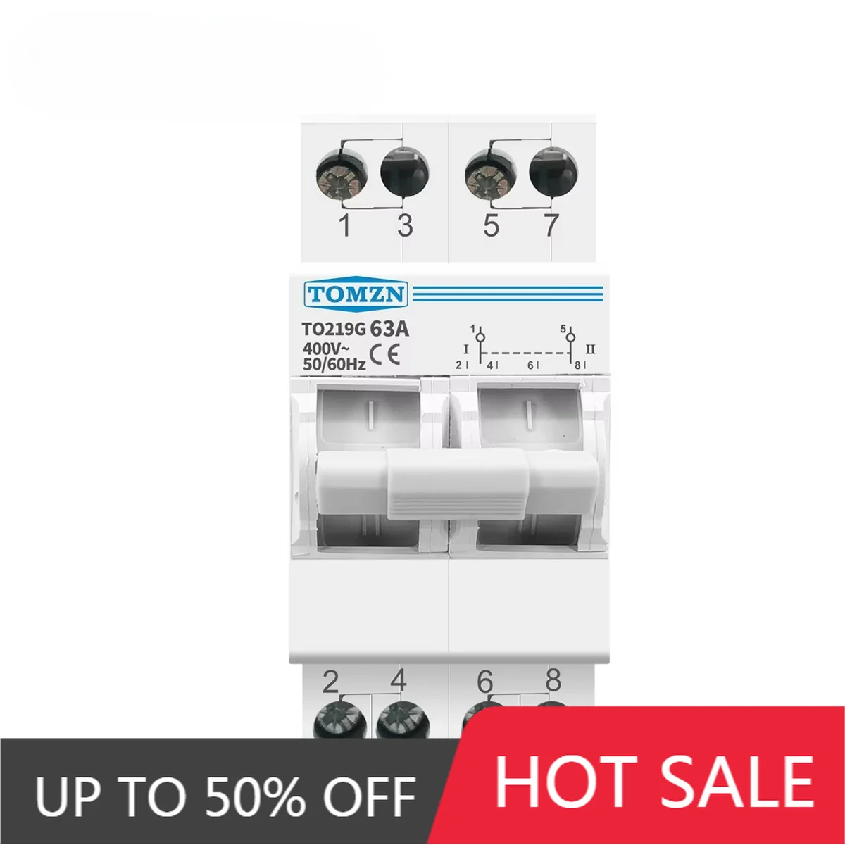 TOMZN 2P 63A MTS Dual Power Manual Transfer Switch Mechanical Interlock Isolation Circuit Breaker