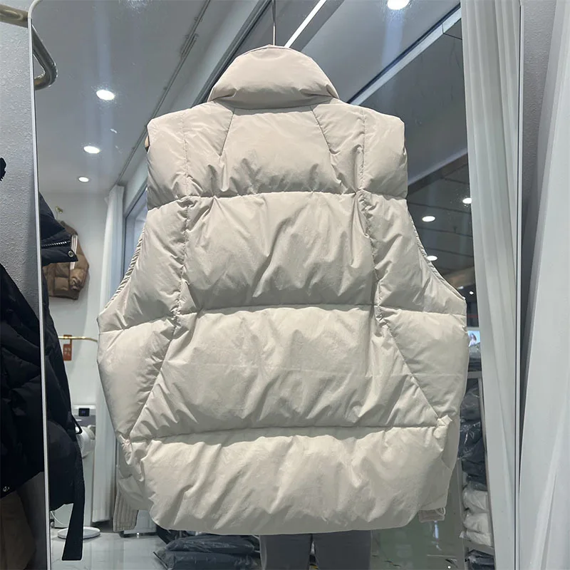 Winter Female Clothing Down Jacket High Neck Loose Down Vest Jacket Fashion High Street Style Women's Sleeveless Top Down Coats