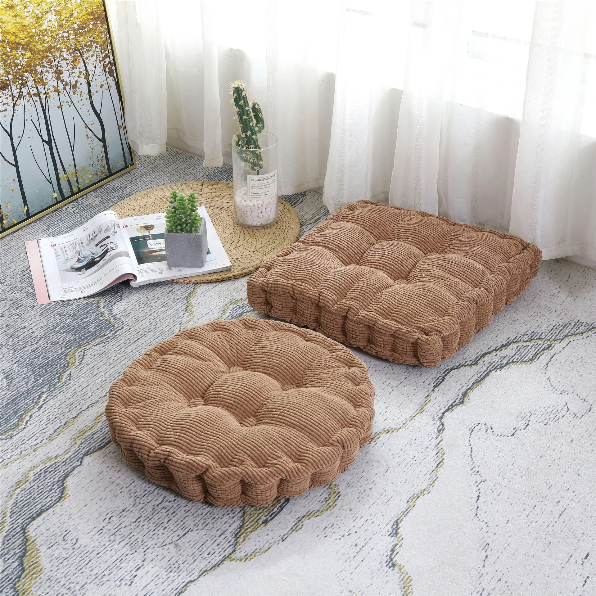 Inyahome Thicken Round Square Floor Seat Cushions Tatami Mat Pad Ottoman Poufs Thicken Soft Meditation Pad Pillows For Reading
