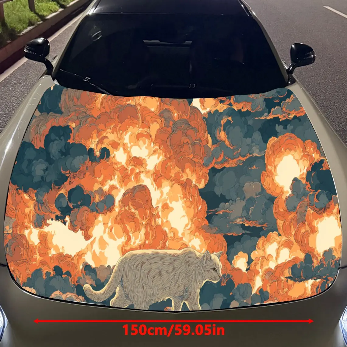Stunning Fire - Themed Car Hood Stickers - Self-Adhesive, Waterproof and Durable Vinyl Wrap, Decorate And Protect Your Car, Fit