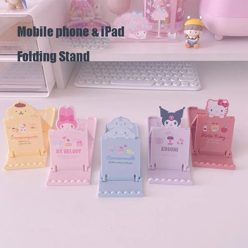 Sanrio Hellokitty Mymelody Kawaii Mobile Phone Stand Lazy Desktop Ipad Tablet Universal Folding Multi-Purpose Binge-Watching