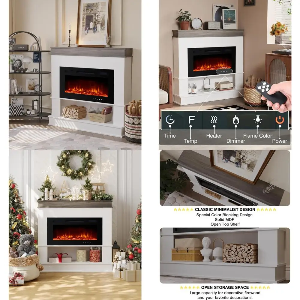 

Отдельно стоящий электрический каминный обогреватель с 40 вставками и 12 регулируемыми цветами пламени для гостиных