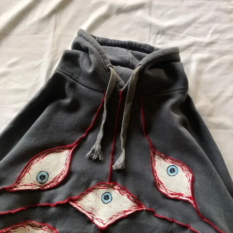 ♥ 2025 New Harajuku Demon Eyes Embroidery hoodies women American retro street for Men tops Goth punk streetwear oversize ★☆ly99