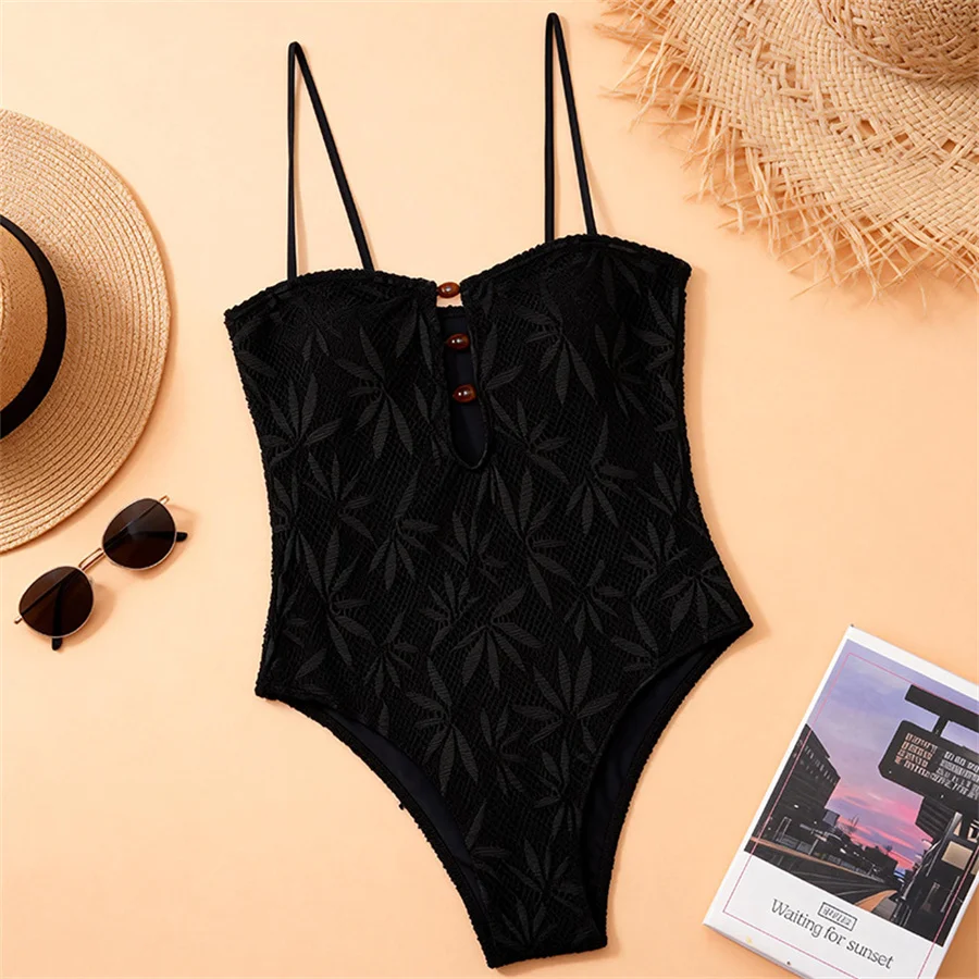 Einteiliger Badeanzug für Damen, gehäkelte Spitze, tiefer V-Ausschnitt, sexy Badeanzug, Sommer, Strandurlaub, Bademode, verstellbarer Riemen, Monokini – Detail 13
