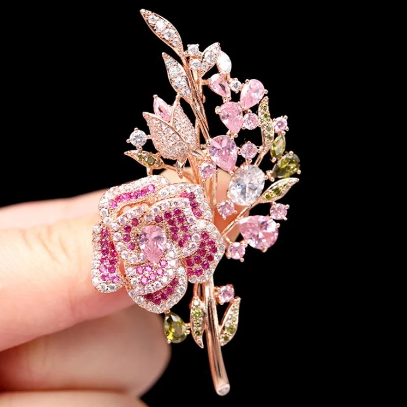 Lady Wedding Pink Branch Flower Brooch Fashion Crystal  Brooch Pin Clothing Accessories Jewelry