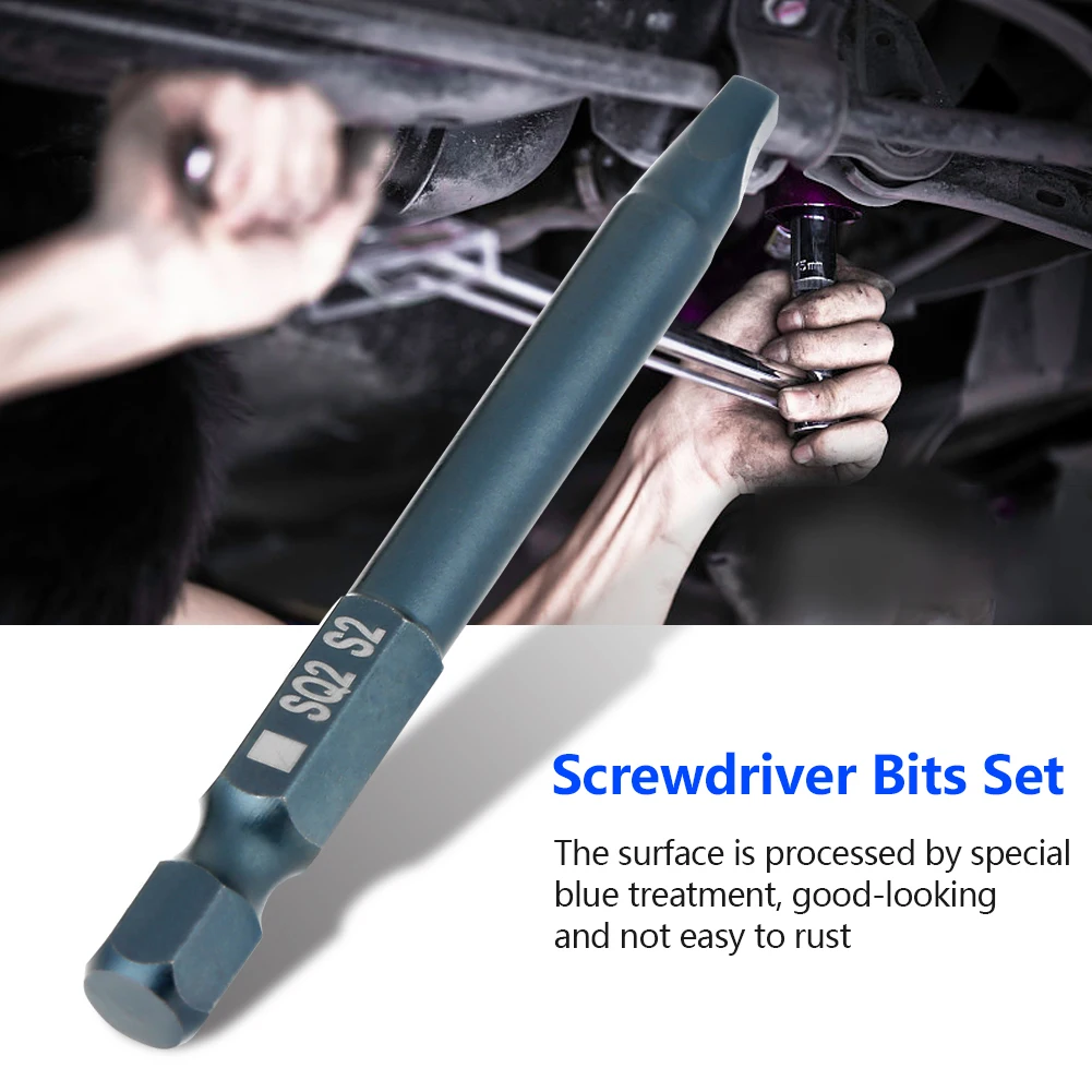 10pcs 6.3mm 1/4inch Hex Shank 65mm S2 Alloy Steel  Square Head Screwdriver Bits Set