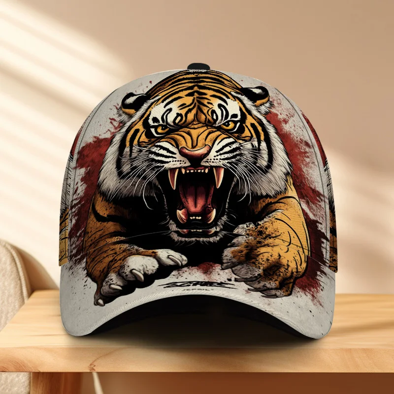 Casquette de baseball classique avec motif d'un tigre féroce, un chapeau léger et tendance à visière plate avec ajustement réglable, idéal pour un usage quotidien.