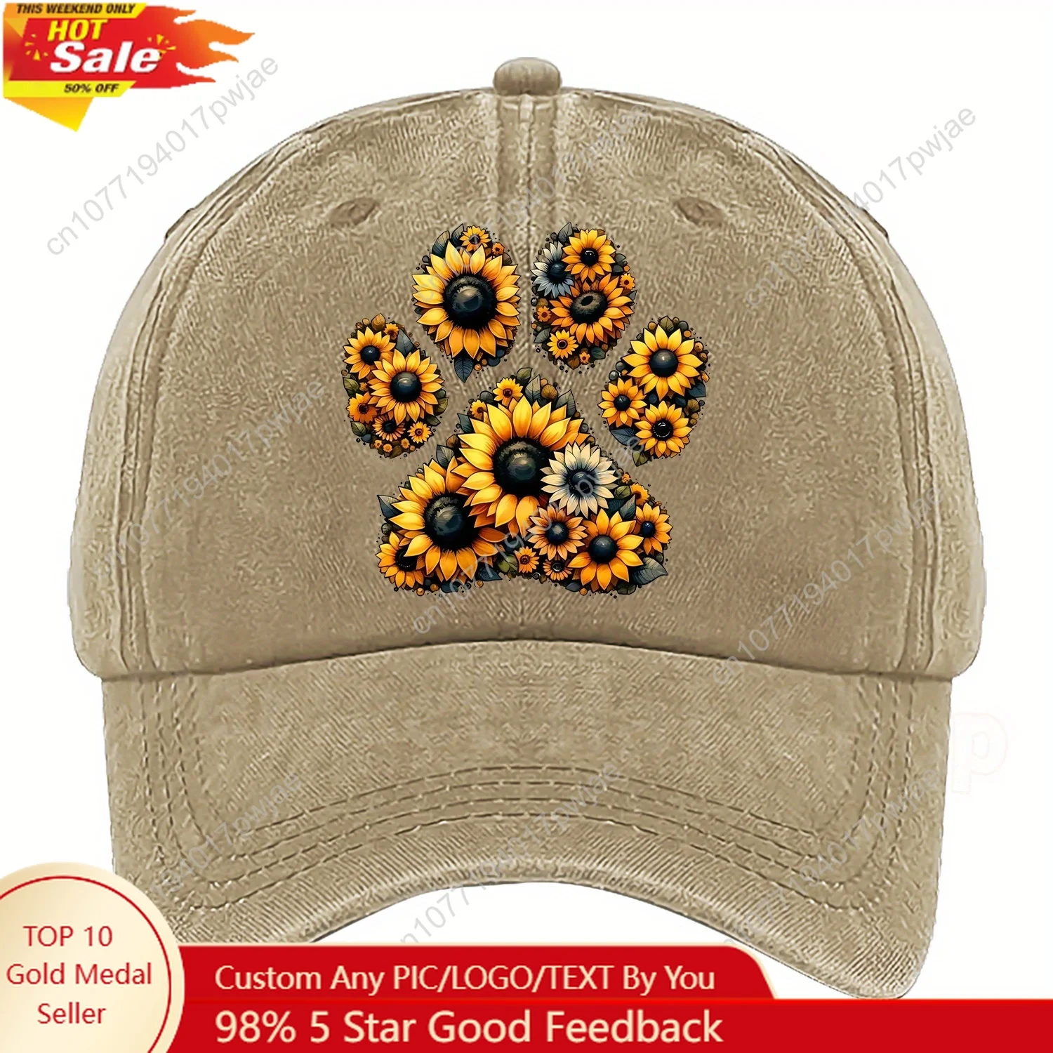 หมวกเบสบอลลายดอกทานตะวันแบบปรับได้ - น้ำหนักเบา ซักด้วยเครื่องได้ ผ้าฝ้าย มีหลายสีให้เลือกสำหรับสวมใส่ลำลอง