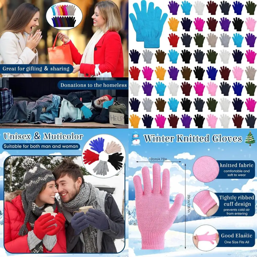 

100 упаковок теплых вязаных перчаток для зимы — объемные эластичные перчатки для мужчин и женщин — идеально подходят для благотворительных пожертвований