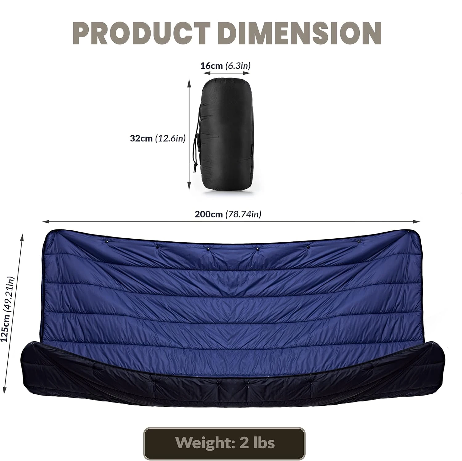 Double Hammock Camping Sleeping Bag, Smooth Lightweight Underquilt, Ultralight Warm Insulation 3-4 Season Camping Quilt
