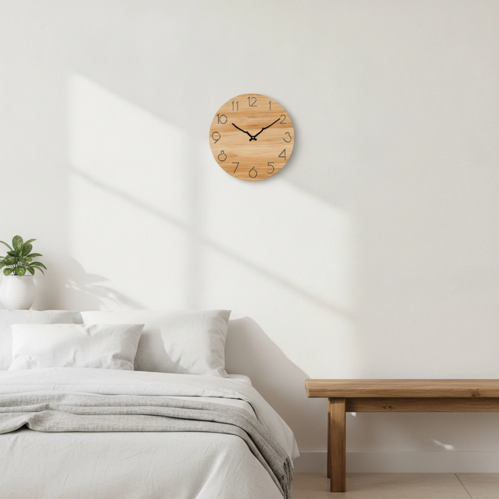 Woodgrain Wall Clock Minimalist Round Wall Clock 12-Inch Modern for Living Room, Office