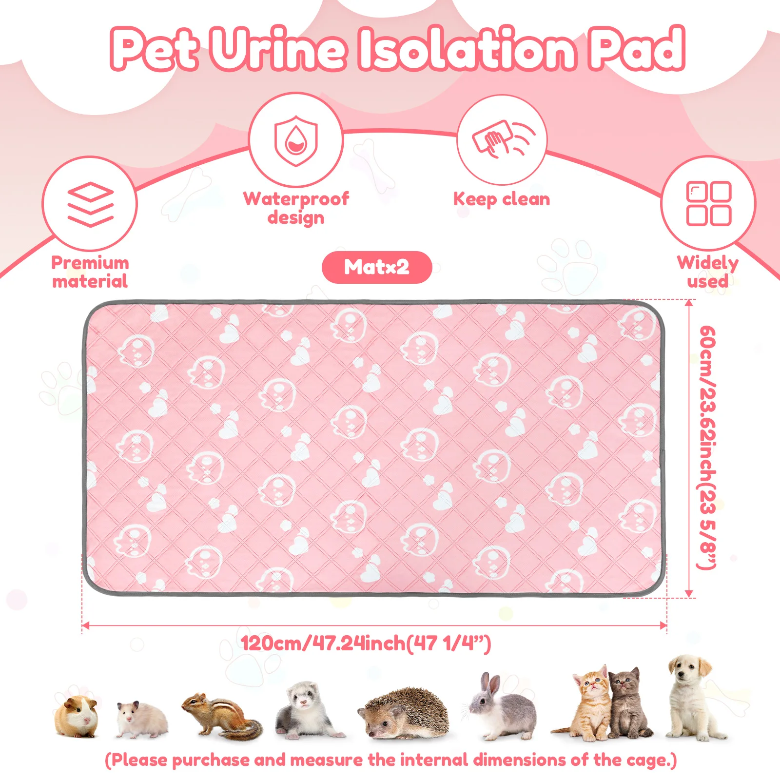 2Pcs Meerschweinchen Käfig Liner Waschbar Kaninchen Saugfähige Matte Wiederverwendbare Hamster Pee Pad Anti-Slip für Haustier Meerschweinchen kaninchen Igel – Detail 7