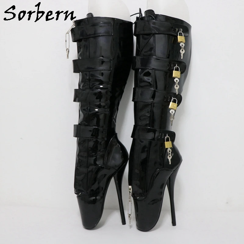 

Sorbern 8 Locks Ballets Boots For Women Sm Fetish Tip Toe Boots Lockable Zippers Play Fun Footwear Bdsm Shoes