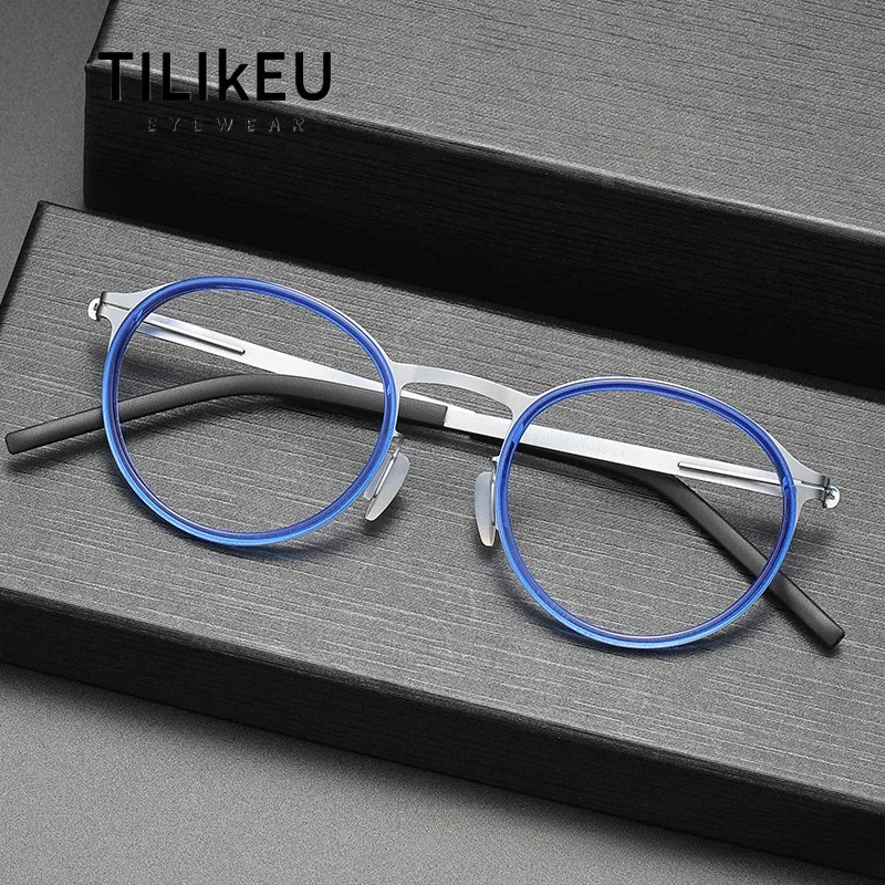 

Denmark Style Screwless Minimalist Design Ultra-light Acetate Metal Combination Optical Eyeglasses Men Women Retro Round Glasses