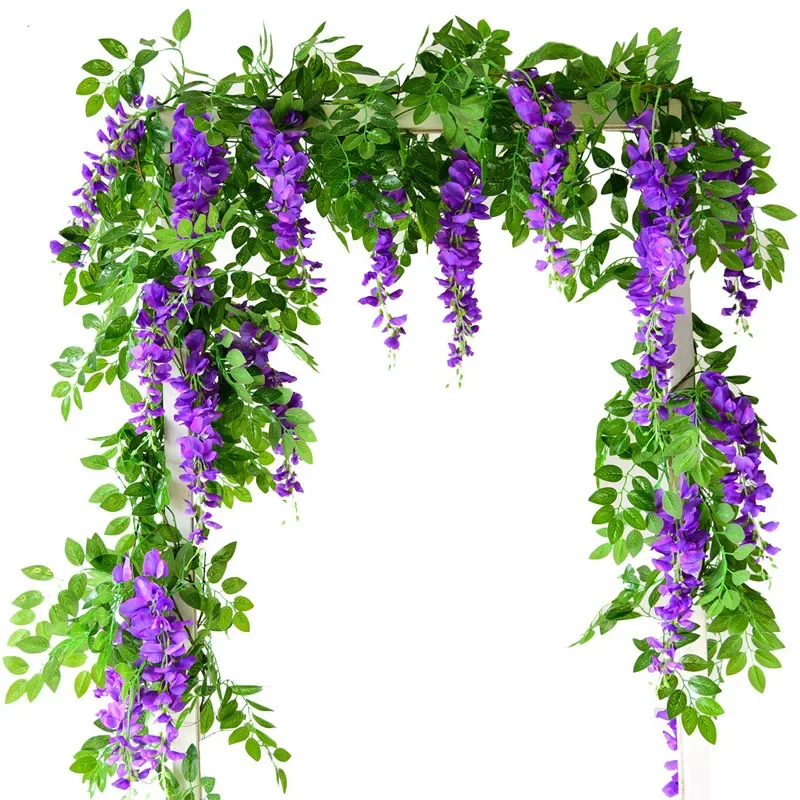 

2M Artificial Wisteria Flowers Garland Vine Silk Hanging Flower Home Garden Outdoor Ceremony Wedding Arch Floral Decoration
