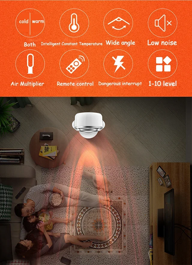 CGA Smart Home TP18 portable remote control cool heat wind rapid cycle electric fan bladeless