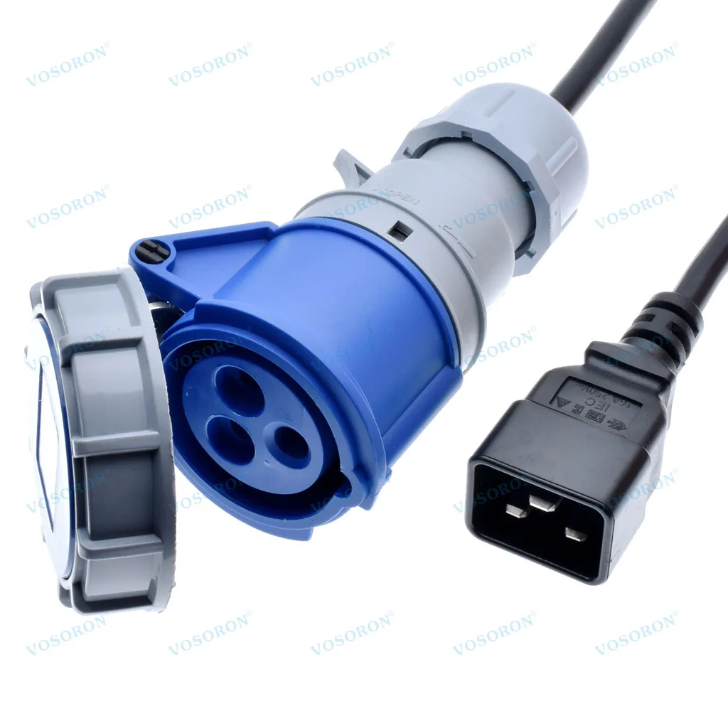 

IEC 60320 C20 to 32A 2P+E IEC 60309 IP67 Waterproof Industrial Power Extension Cable Blue 2m