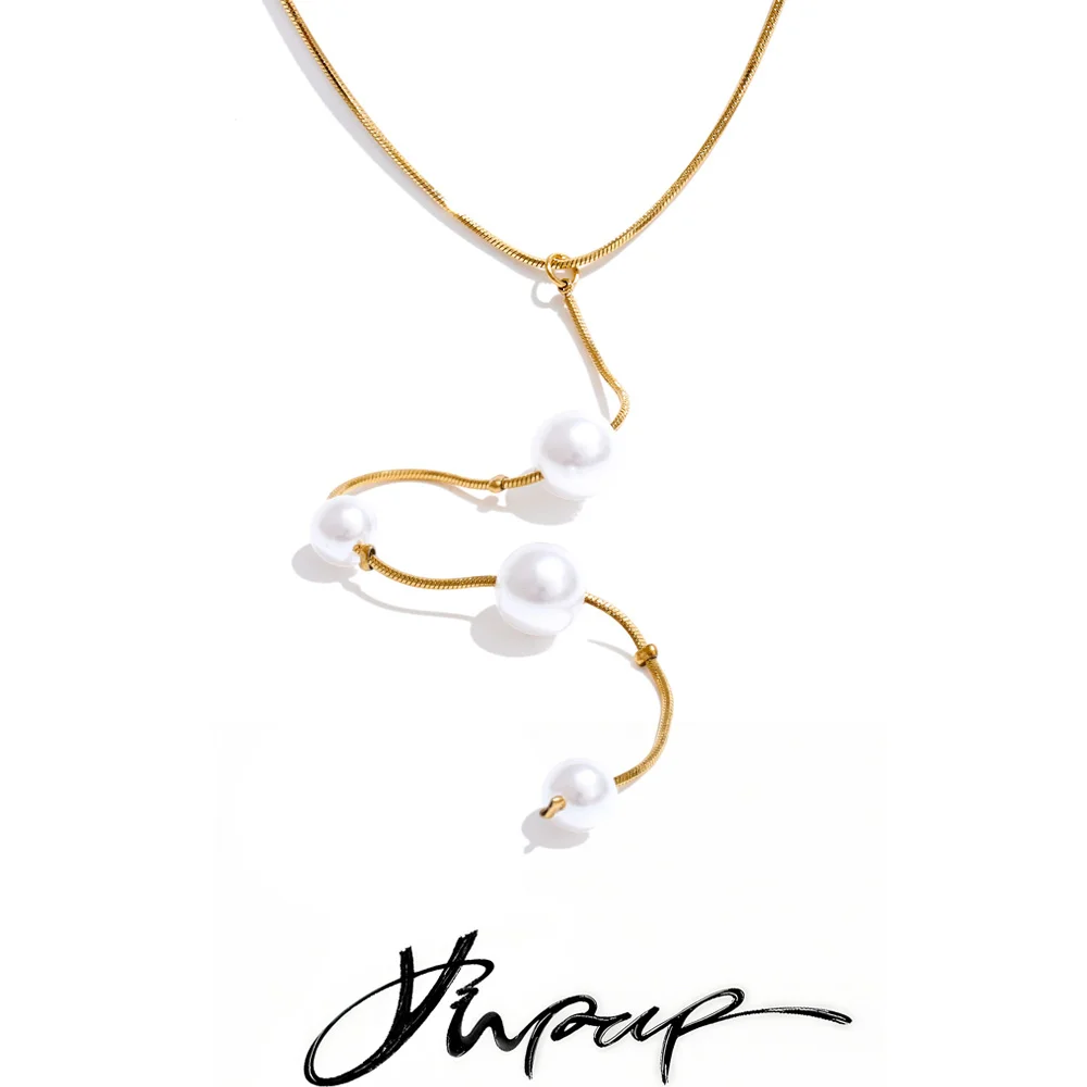 Yhpup – collier en acier inoxydable pour femmes, chaîne de perles simulées, résistant au ternissement, Chic, attrayant, bijoux coréens