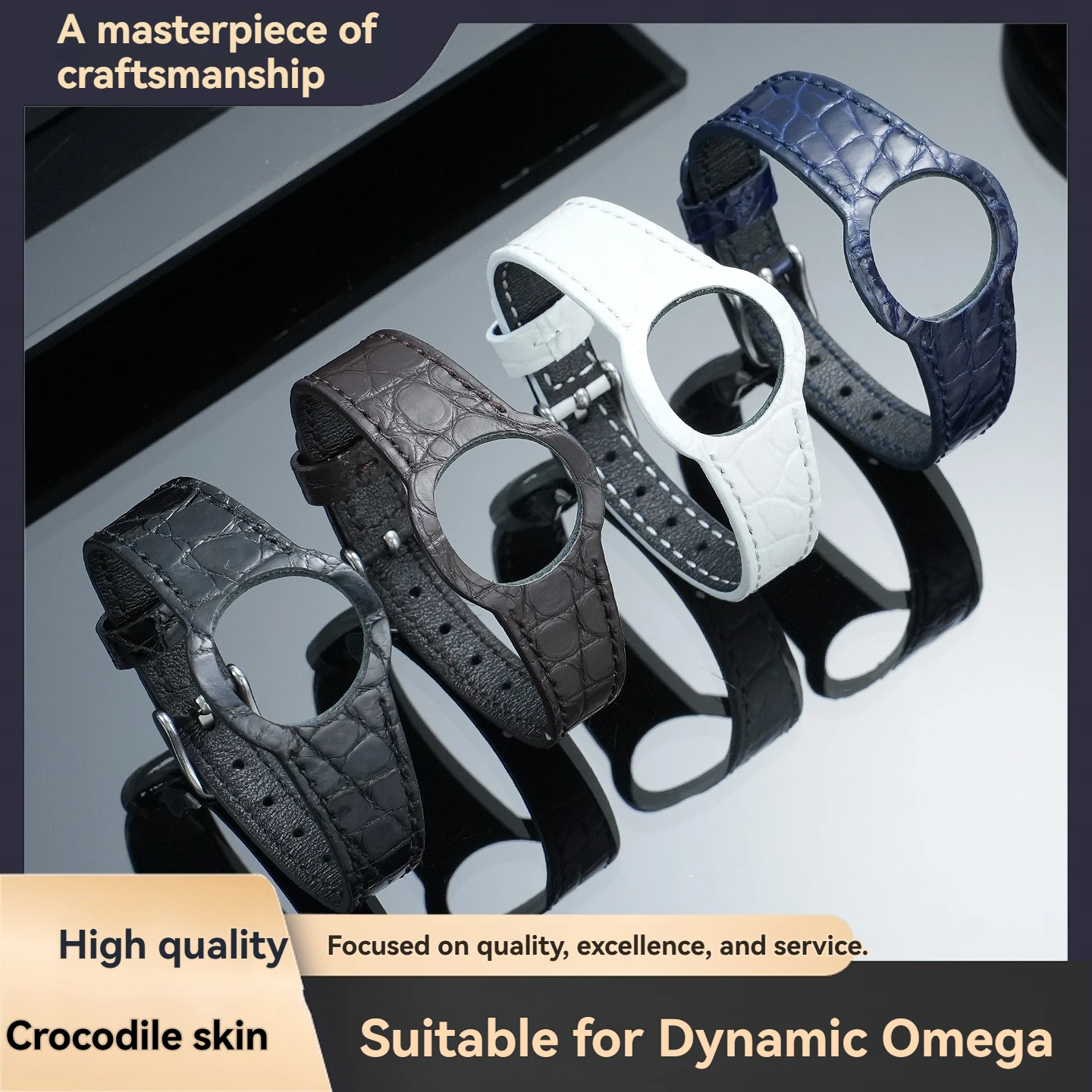 Vintage One-Piece Genuine Alligator Leather Watch Strap, Unisex, for Omega Dynamic Series Watch Replacement Strap Accessory