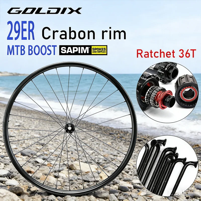 

GOLDIX carbon mtb wheelset 29 Ratchet 36T 28-hole mtb hub Boost for Shimano Straight Pull 6 bolt 29 carbon mtb wheels disc brake