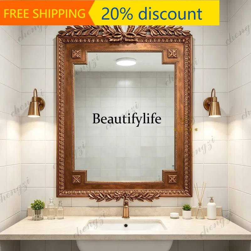 CC45  French makeup mirror retro carved living room porch decorative mirror American bedroom dressing mirror