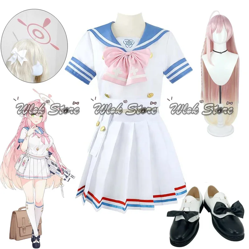 20151123 Anime Game Blue Archive Urawa Cosplay Costume Sailor Suits Hanako Halo Wig Bowknot Headwear Halloween Party Outf