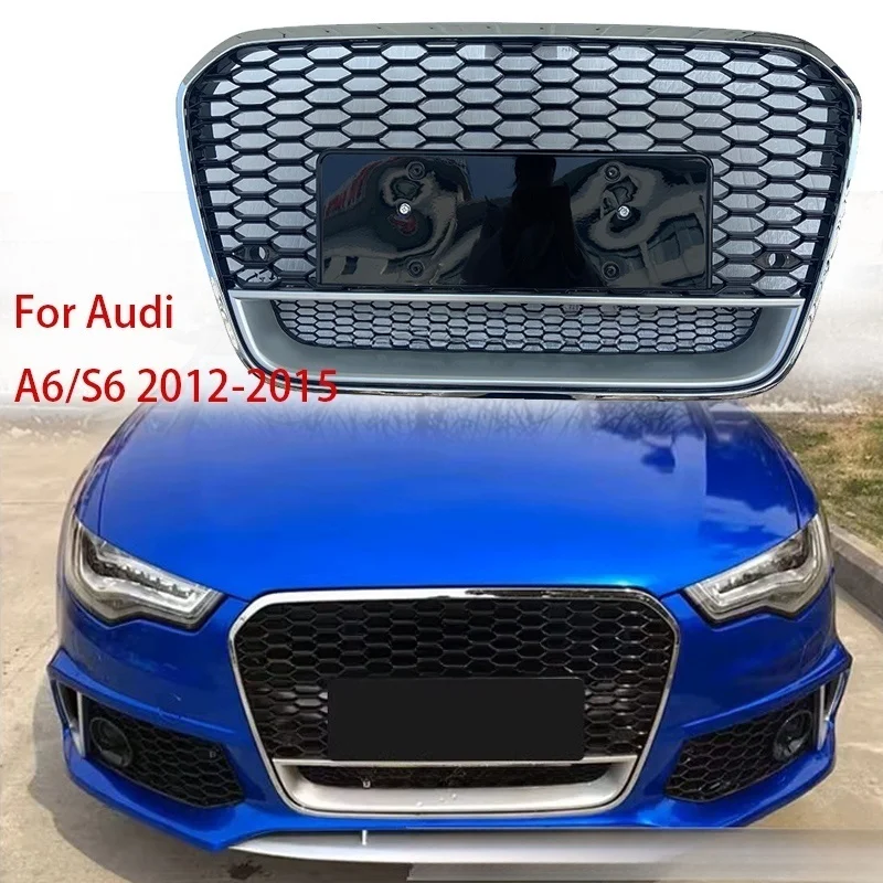 

For Audi A6 C7 Modified RS6 Racing Grills Grill Honeycomb Hood 2012 2013 2014 2015 Front Bumper Mesh Cover Plate Car Accessories