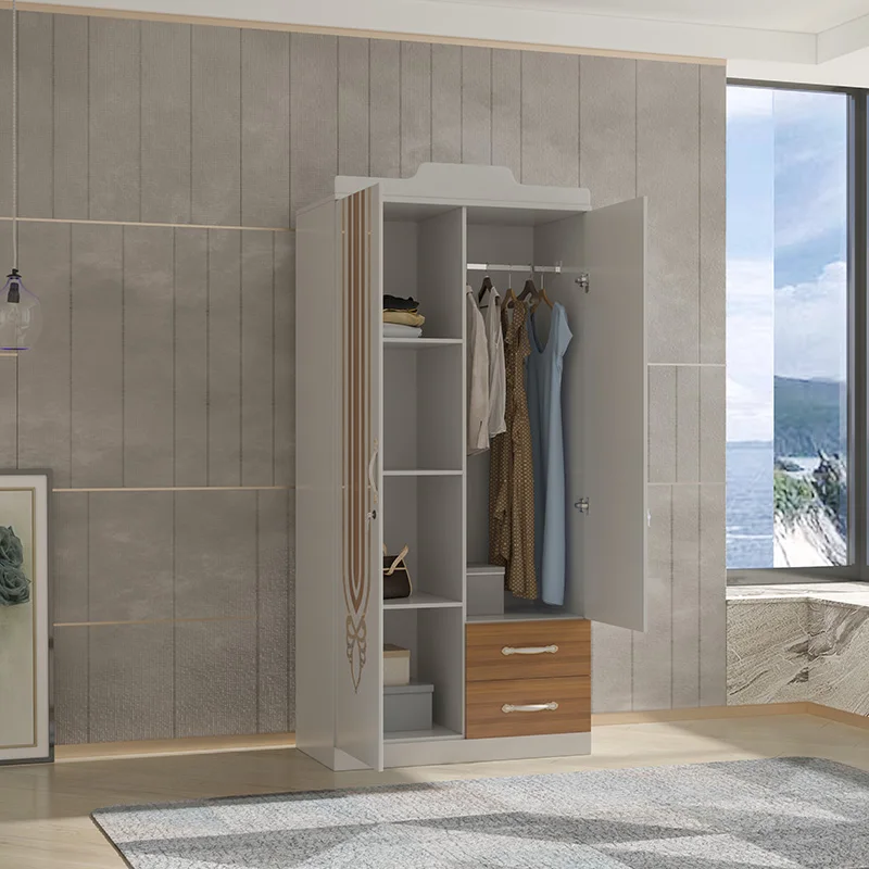 Wholesale 2 Door Clothes Organizer Closet Wardrobe with Mirror  500 mm Depth Wardrobe Cabinet Modular MDF Wooden Wardrobe