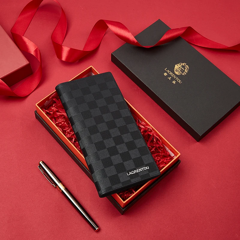 LAORENTOU Brand Genuine Leather Luxury Men's Long Wallet Business Clutch Card Bag Multi-card Slot Leather Money Bag for Husband
