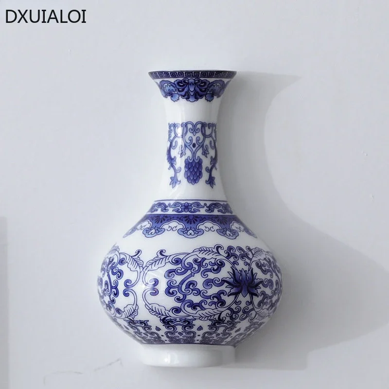 Ceramic vase antique blue and white porcelain flower arrangement vase living room wall hanging vases 1pcs flower pot  home decor