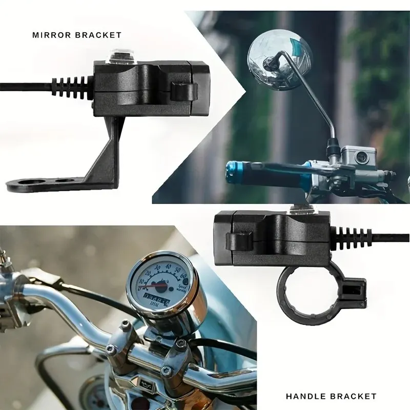Motorcycle Phone Charger with Mount 2.1A Fast USB Adapter with Voltmeter Switch 1.2M Cable Waterproof for Handlebar Mirror