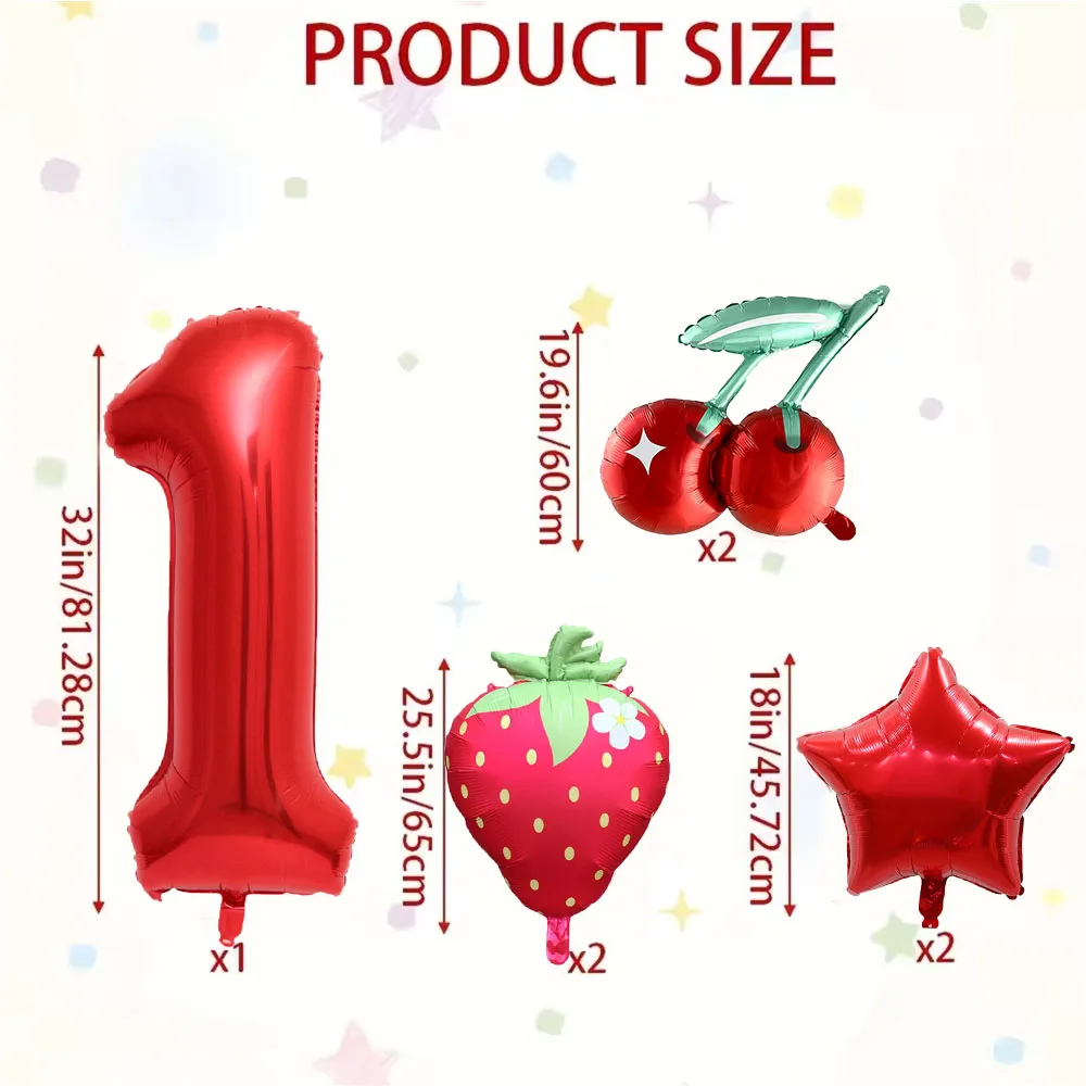 7 قطع الفراولة الكرز حزب بالون رقمي 1-9 بالون مجموعة الفاكهة الحلوة الاطفال عيد ميلاد فتاة الزفاف استحمام الطفل حزب الديكور