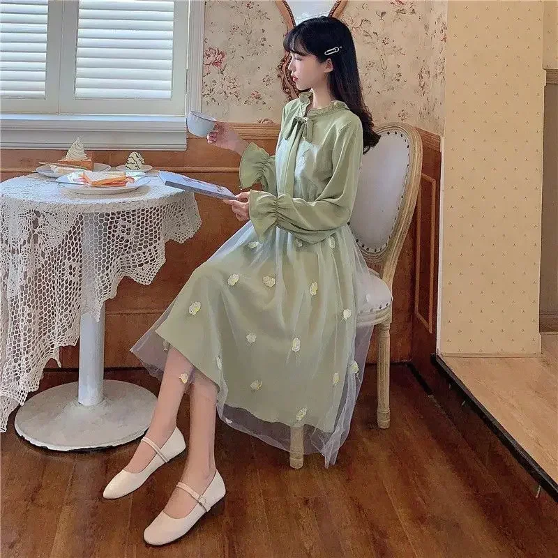 Mesh Chic and Elegant Pretty Woman Long Sleeve Dress Splicing On Sale Clearance Party 2025 Fashion One Pieces Dresses for Women