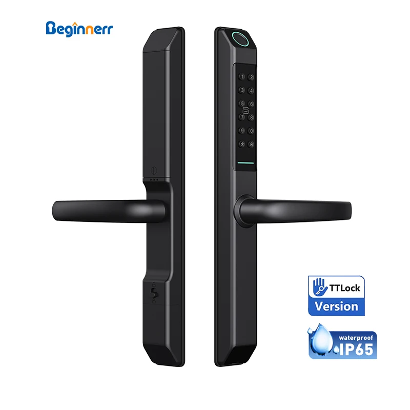 IP65 Waterproof Physical button keypad Slim handle smart UPVC door lock Big angle unlock Fingerprint Code Card Digital door lock
