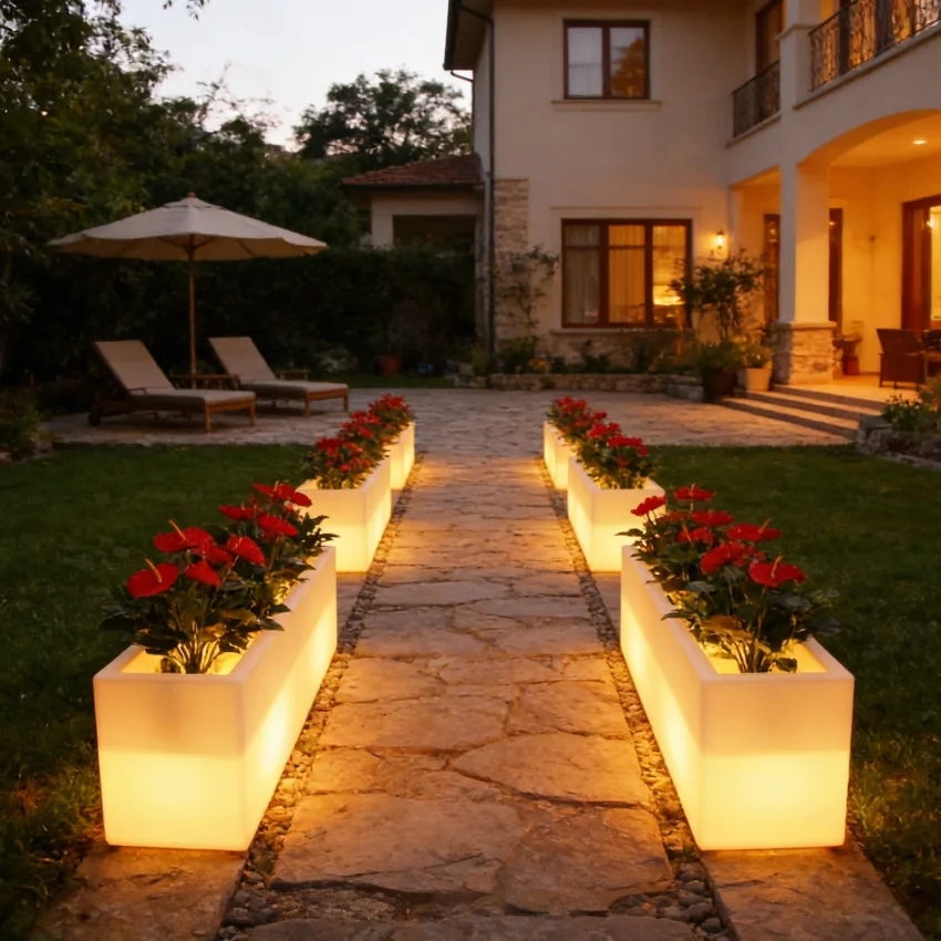 

16RGB Colorful Solar Flower Pot Light Luminous Plastic Cylindrical Flower Pot Landscaping Outdoor Backyard Villa Lawn Lighting