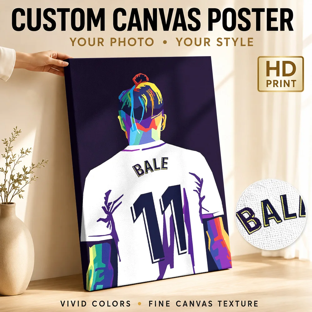 Gareth Bale Portrait Canvas Poster Personalized Photo Geometric Color Blocking Wall Art For Bedroom, Football Supporter Gift
