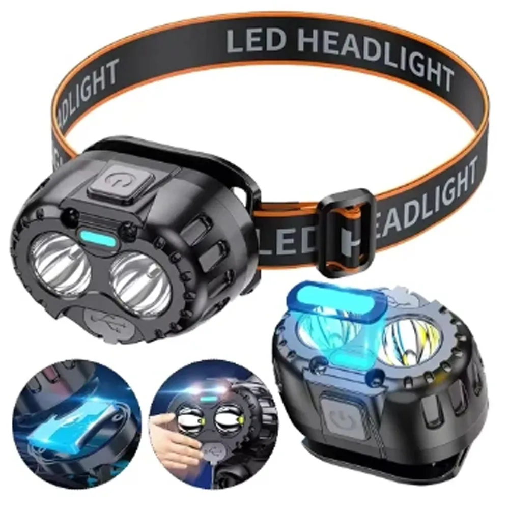 Ultra‑Lightweight Smart Induction Portable Waterproof Head Torch  Fast Charging 3‑Brightness Modes 4‑Gear Battery Display