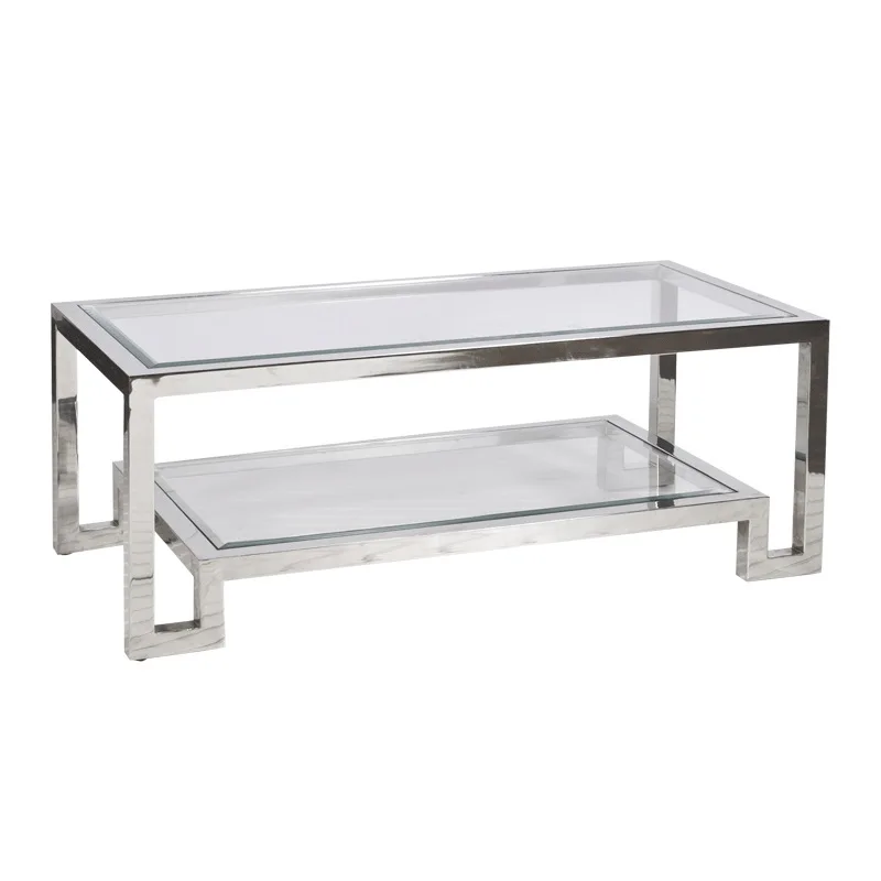 

American light luxury acrylic stainless steel rect ngular double-layer cof fee tab le/hotel villa soft decoration