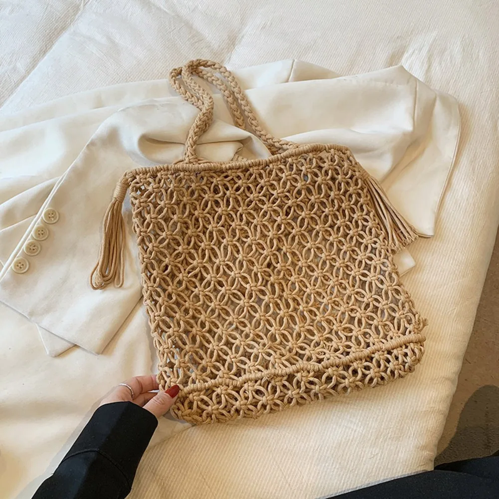 Summer Straw Woven Bag for Women Handbags Handmade Raffia Beach Boho Shoulder Bag Large Tote Bag Tassel Shopping Bag Bolsas 2024