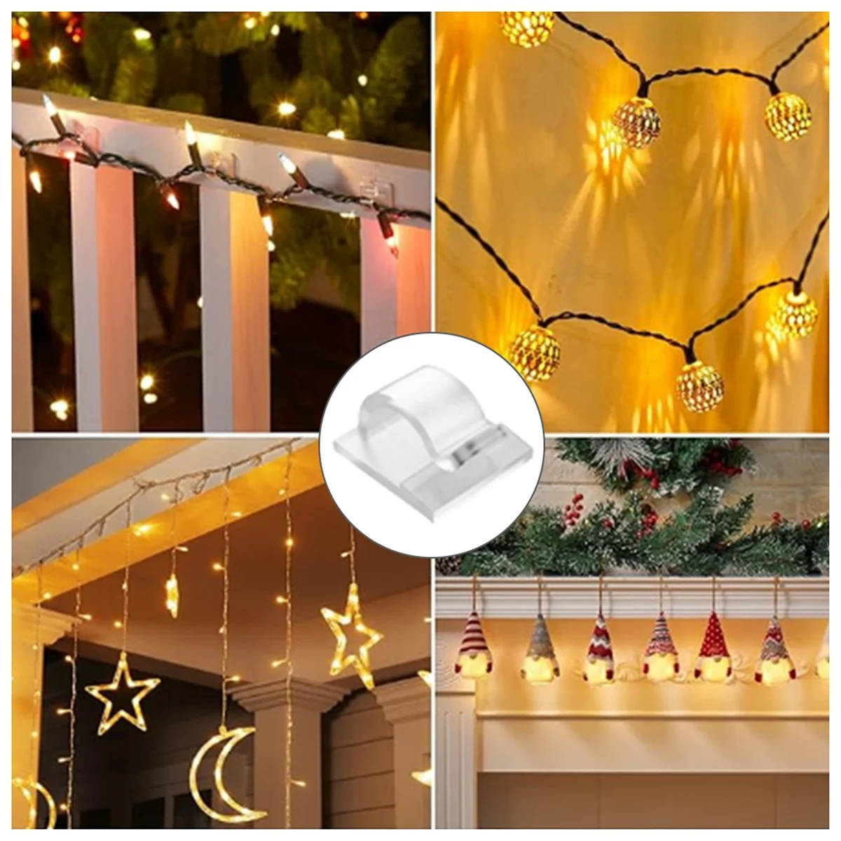 Innovative Hooks for Outdoor String Lights Clips 15 Pack Clips Clear Light Hook with 15 Waterproof Adhesive Backing