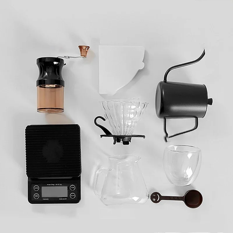 8 Pieces Travel Coffee Making Set Carrying Bag Manual Coffee Grinder Ceramic Filter Cup Outdoor Camping Coffeeware Accessories