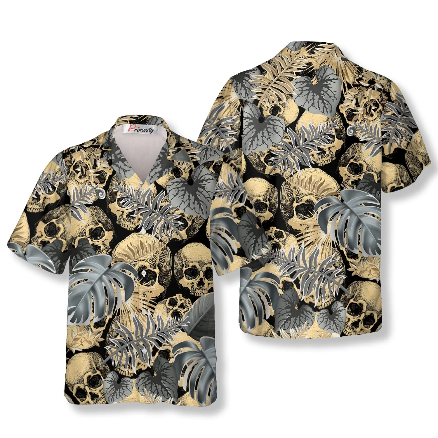 

Tiki popular 3D print Gothic skull leaf skull shirt men's skull Hawaiian shirt men's shirt men's wear men's shirt short sleeve