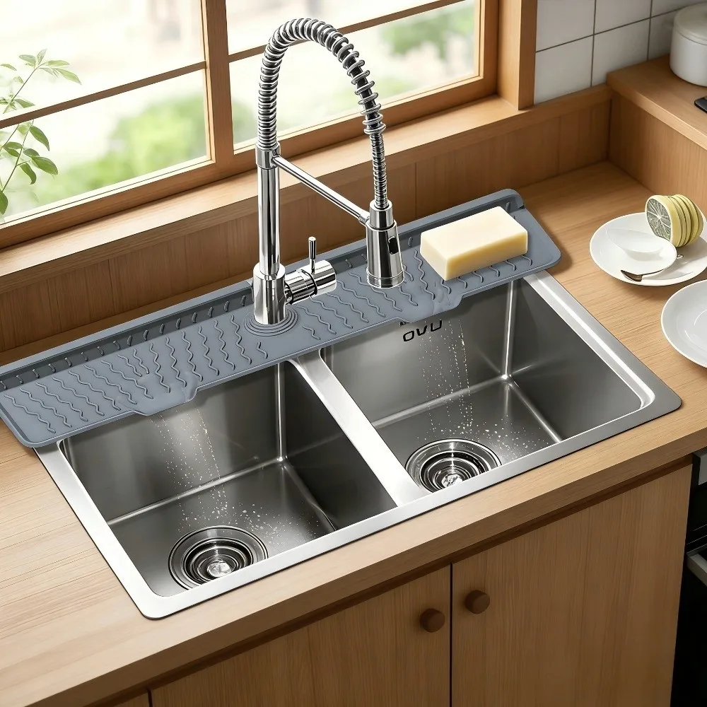 Portable Silicone Faucet Drain Mat Anti-slip Adjustable Kitchen Sink Holder 36/46/61cm Length Sink Splash Guard for Bathroom